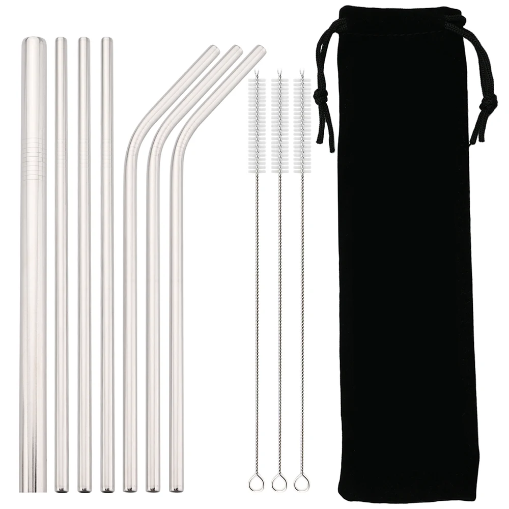 Colorful Reusable 304 Stainless Steel Drinking Straw Set with Case and Cleaning Brush
