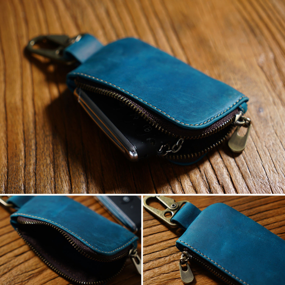 With Keychain Ring Key Holder Wallet with Carabiner Hook for Coins, Keys & Cards Mini Purse Multi-Functional Leather Coin Purse