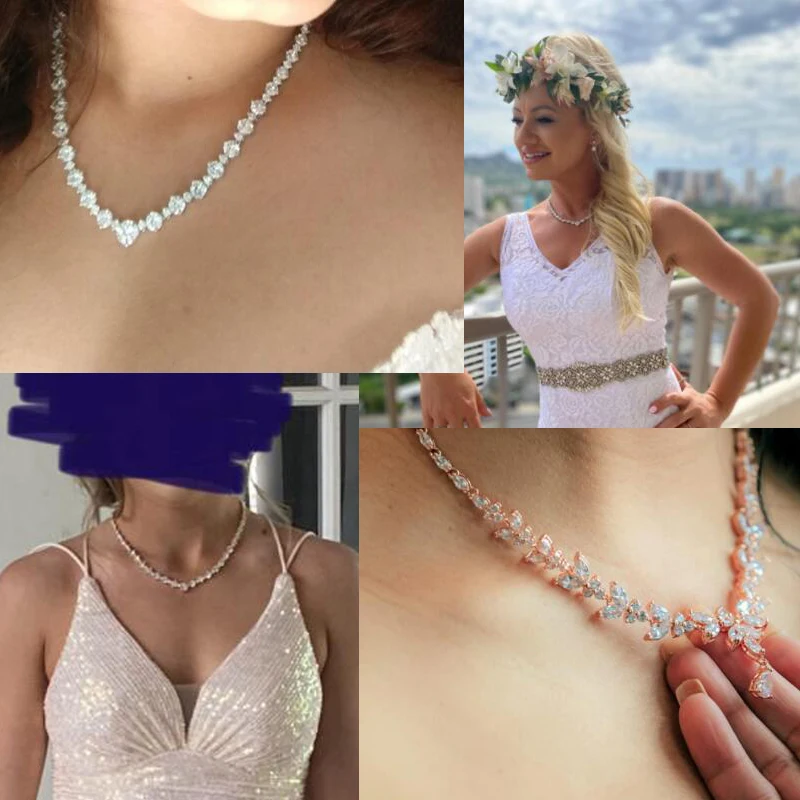 Cubic Zirconia CZ Crystal Necklace and Earrings Jewelry Sets For Wedding Bridal Banquet Prom