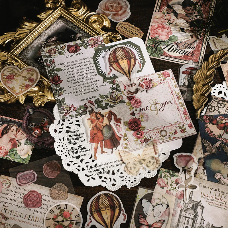 Vintage Scrapbooking Stickers 100Pcs/Set DIY Journaling Scrapbook Adhesive Washi Paper Stickers Set Antique Retro Natural