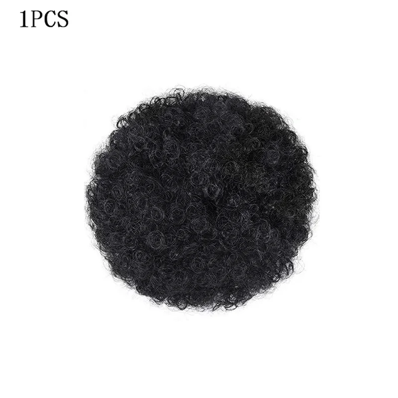 4Inch Afro Puff Drawstring Ponytail for Girls Kids Women Small Size human Hair Buns Kinky Curly Hair Donut Chignon natural color
