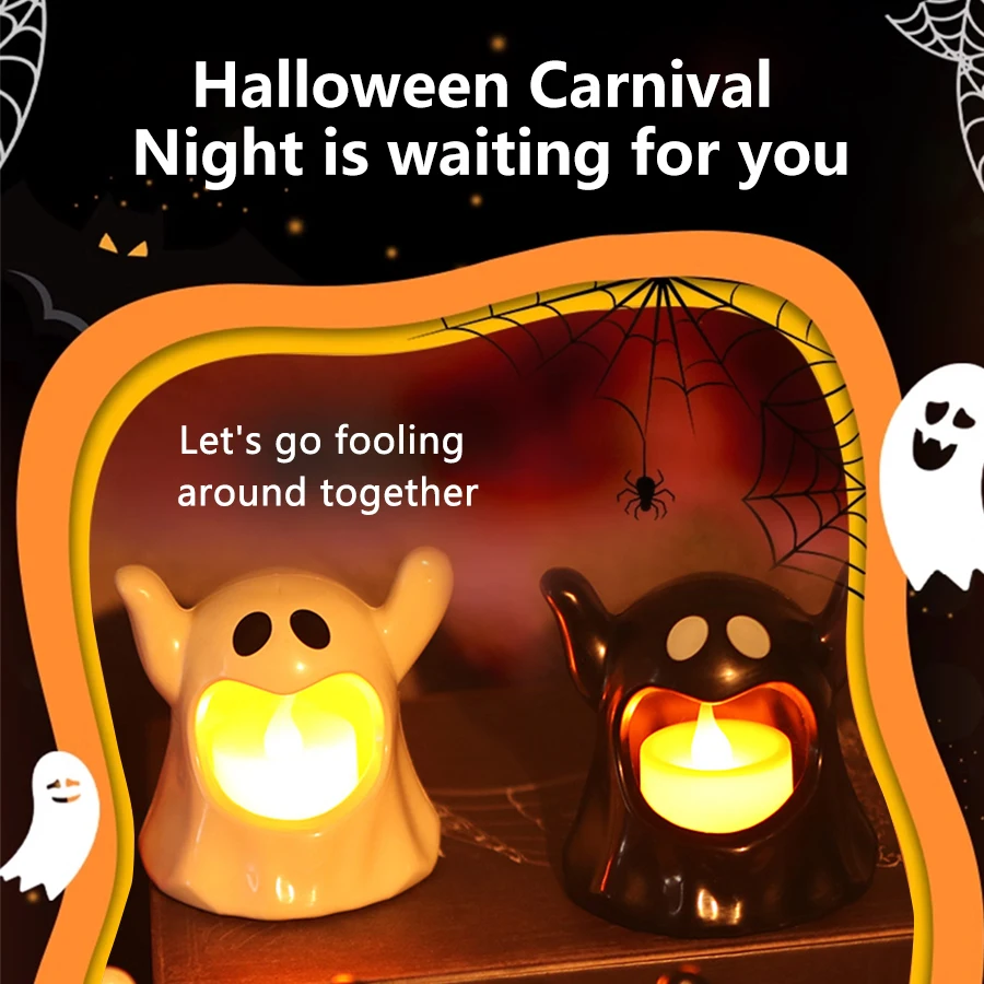 Halloween Ghost Candle Light Battery Powered Electronic Flameless Candles Lamp Emitting Color:White;Body Color:1pcs 2