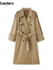 Lautaro Spring Autumn Oversized Khaki Long Grey Trench Coat for Women Double Breasted Loose Casual Korean Fashion Overcoat 2024 3