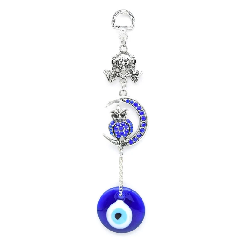 Turkish Blue Evil Eye Amulets Moon Owl Wall Protection Hanging Lucky Pendant Wind Chimes Garden Home Decorations Ornament Gift 3