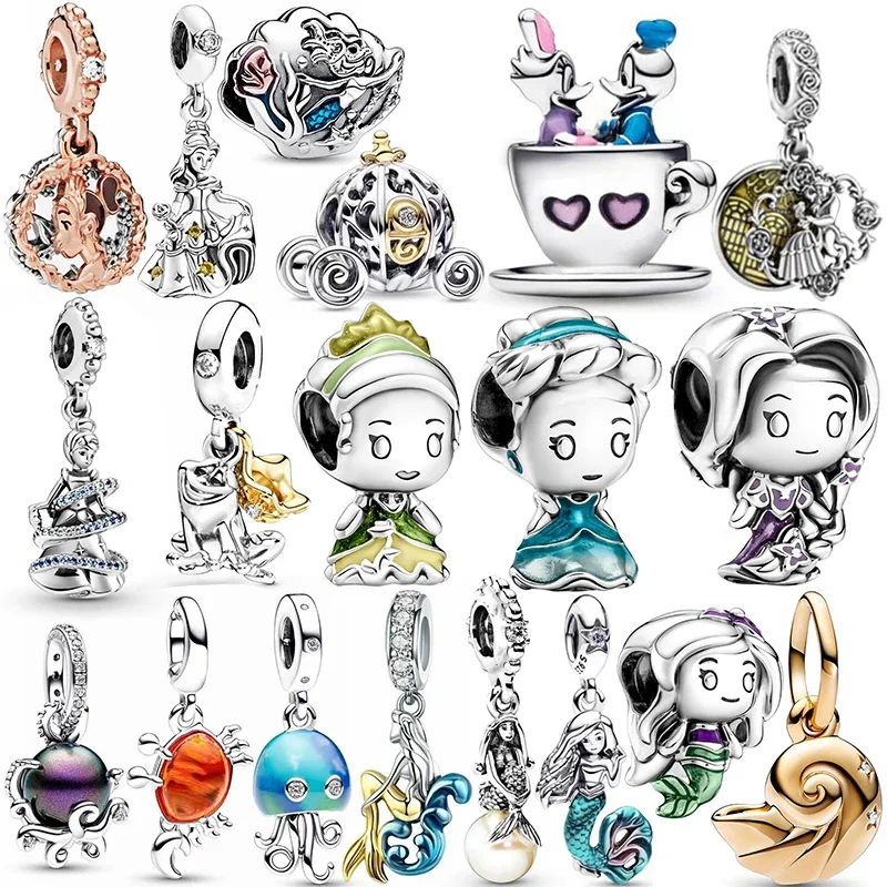 Pandora Disney The Little Mermaid Ariel Charm Ursula Ciondolo Conchiglia Incantata Belle Perline Fai Da Te Donne Braccialetto Accessori Gioielli