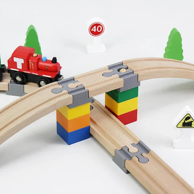 thumbnail image 2 of Wooden Train Tracks For Sale 32-Piece Wooden Train Track Connectors - Beechwood Adapters For DIY Railway Expansions (Fits Most Brands) Wooden Train Track Double Male 2 of 12
