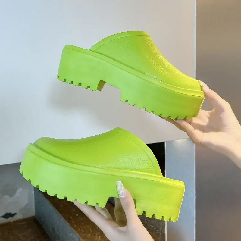 2023 Women Summer Slippers Platform Flat Heel Outdoor Mules Shoes Fashion Casual High Quality Ladies Thick-Sole Beach Slides