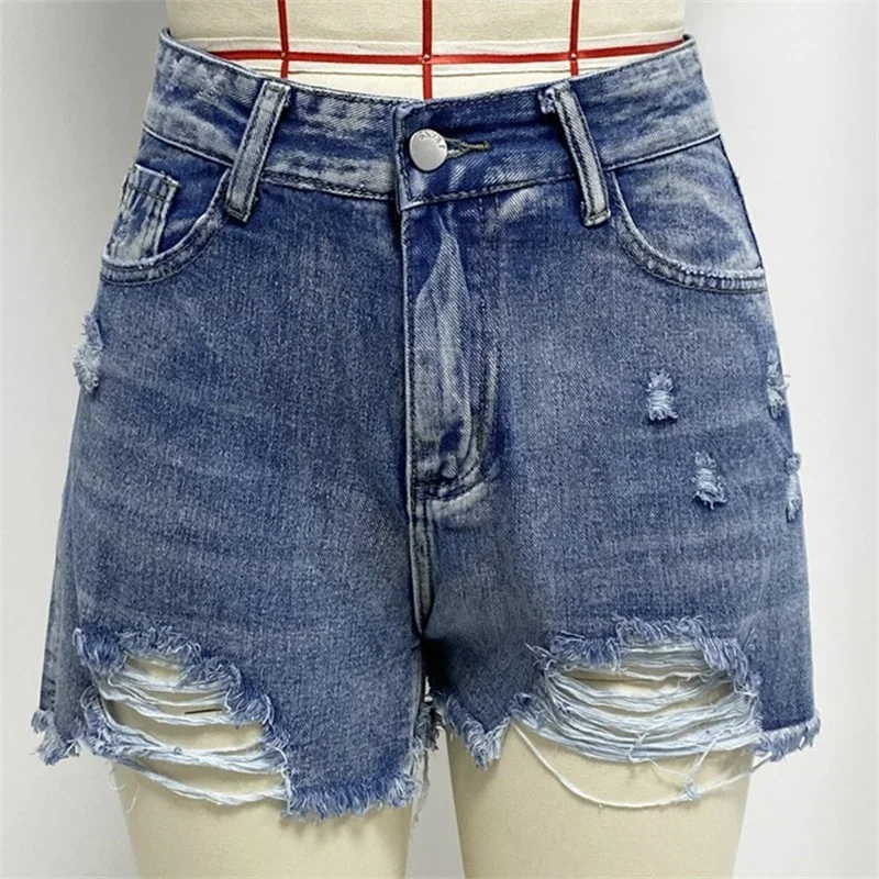 Women American Style Casual Broken Holes Denim Shorts Tassel Pants Legs Female Three Quarter Pants New Vintage Trend Streetwear