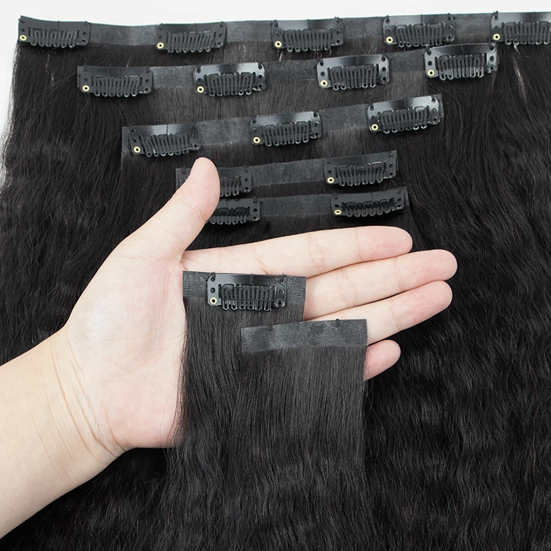 Kinky Straight Clip In Human Hair Extensions Seamless PU Weft Clip On Hair 12"-22" 100G-120G in Extensions Remy Hairs