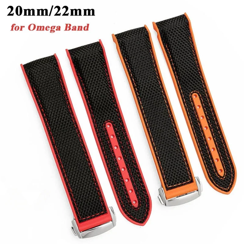 

20mm 22mm Curved End Watch Strap for Omega Planet Ocean Seamaster 300 AT150 Speedmaster Nylon Rubber Watch Band Accessories