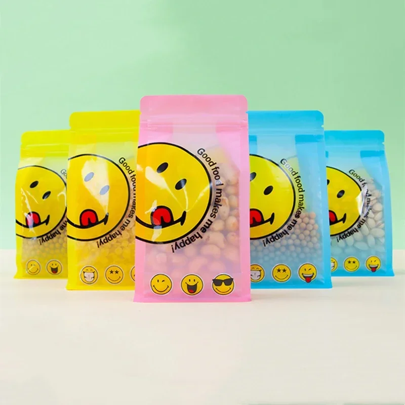 

50PCS Small Color Smiling Face Ziplock Bag Eight Edge seal Stand style Plastic Snacks Coffee Tea Seal Packaging dampproof Bags