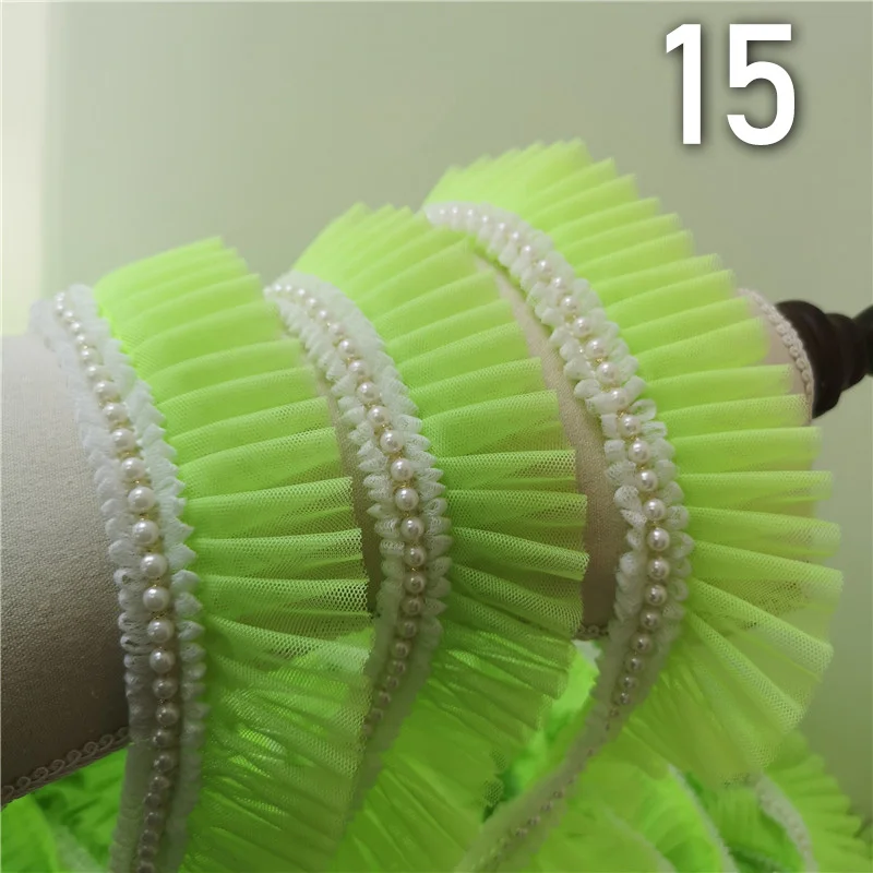

Wholesale Pink/White Mesh Organza Lace Beaded Decor Pleated Ruffles Lace Trim Sewing Clothes Doll Headdress Dress Accessories