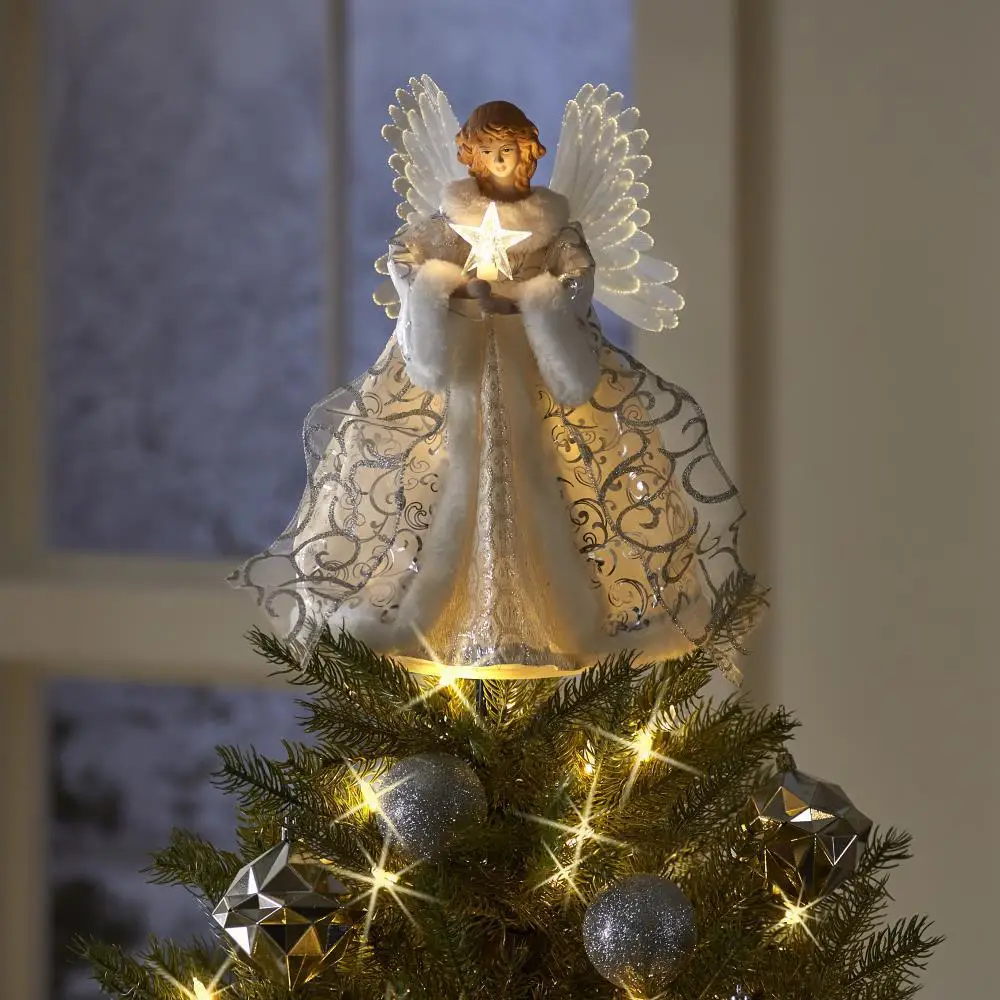 

1 Pcs White Angel Pendant Christmas Tree Topper Delicate Top Angel Statue For Indoor Christmas Tree Ornaments Festival Supplies