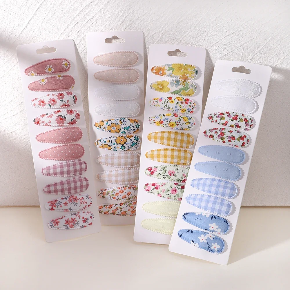 10pcs/set Flower Print Cotton Hair Clips for Baby Kids Fabric Plaid BB Hairpins Todller Hairgripe Headwear Hair Accessories
