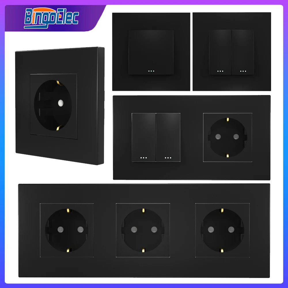 Bingoelec-tomada do Painel de Plástico Preto Botão Interruptor e Soquete para Melhoria Home Padrão da ue Gang Way Wall Light
