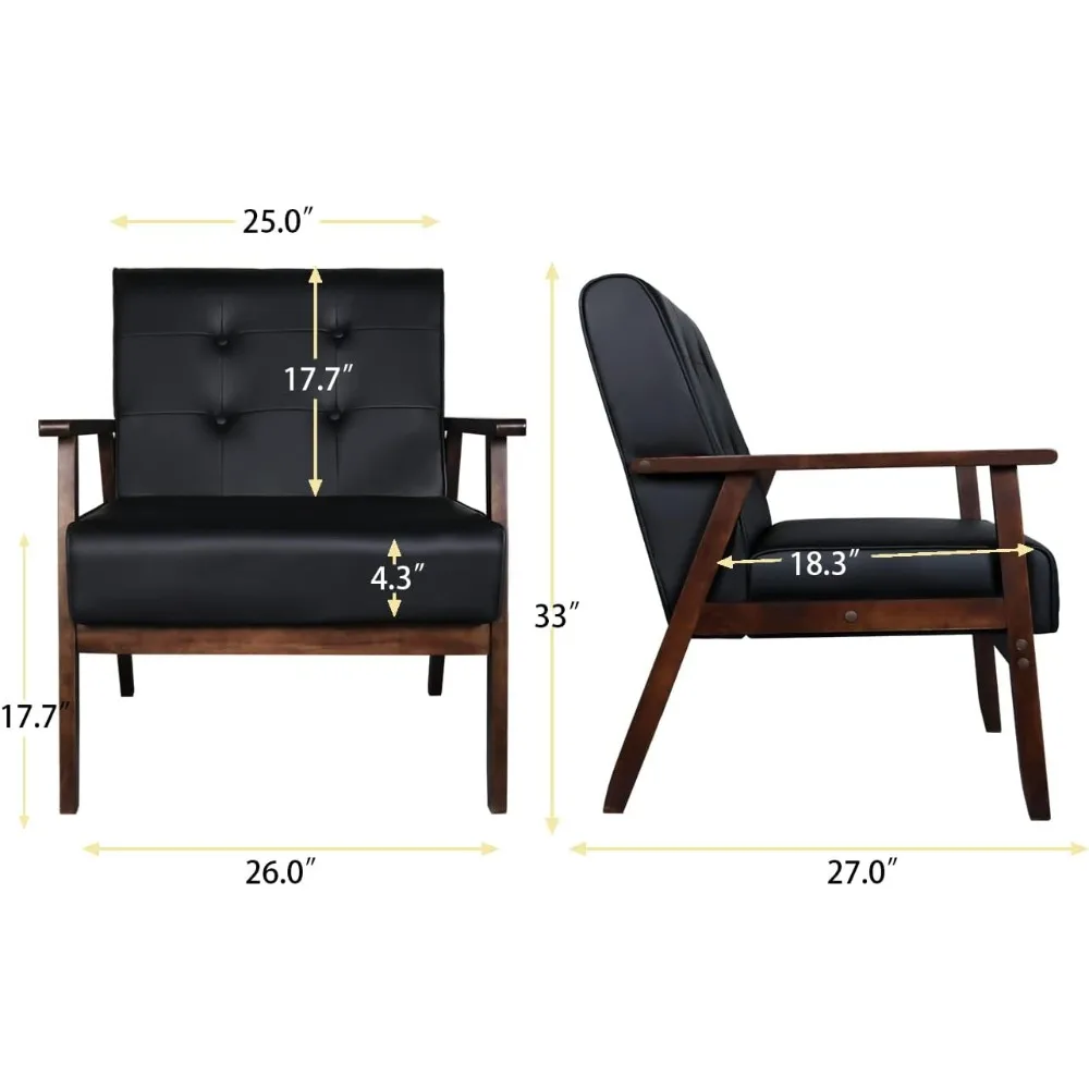 Leather Sofa Couch Set  Accent Chairs & 1Loveseat Black Faux Leather Loveseats Mid Century Modern Office Couch for Small Space 2