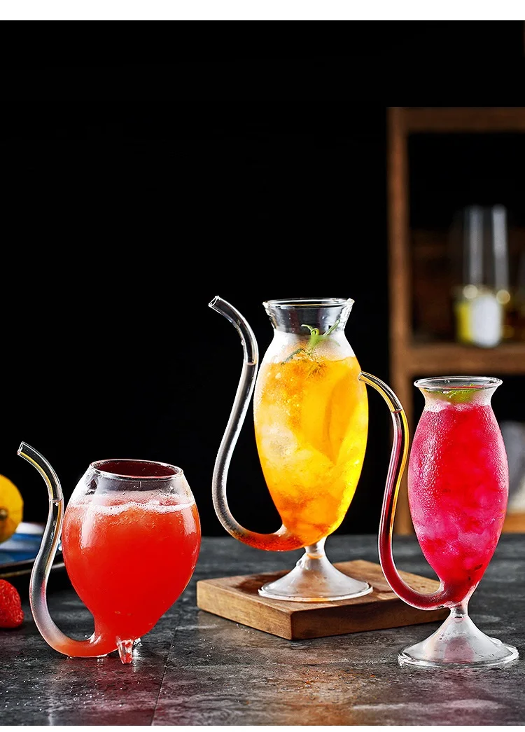 Description Picture 2 of itemCreative Clear Cocktail Glasses Cup with Build-in Spiral Straw Bar Vampire Cocktail Glass Nordic Juice Coffee Glass with Straw