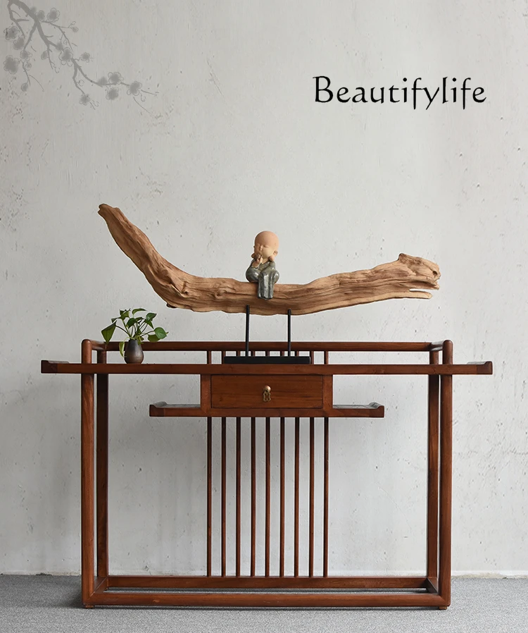 

Nordic New Chinese Solid Wood Entrance Cabinet Zen Warped Head a Long Narrow Table Altar