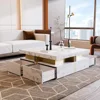 Modern coffee table for living room and office (white), modern square design, marble pattern, storage space, coffee table 3