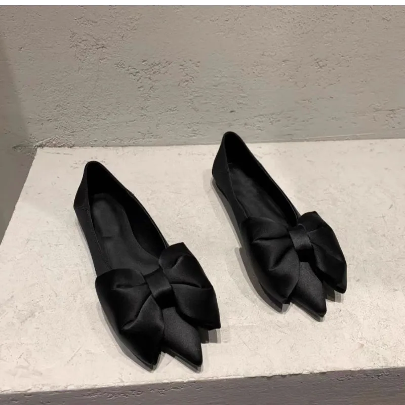 Flat Shoes for Women Spring Autumn 2025 New Casual Pointed Bow Green Black Plus Size 42 43 44 Women's Shoes Ladies Loafers 5
