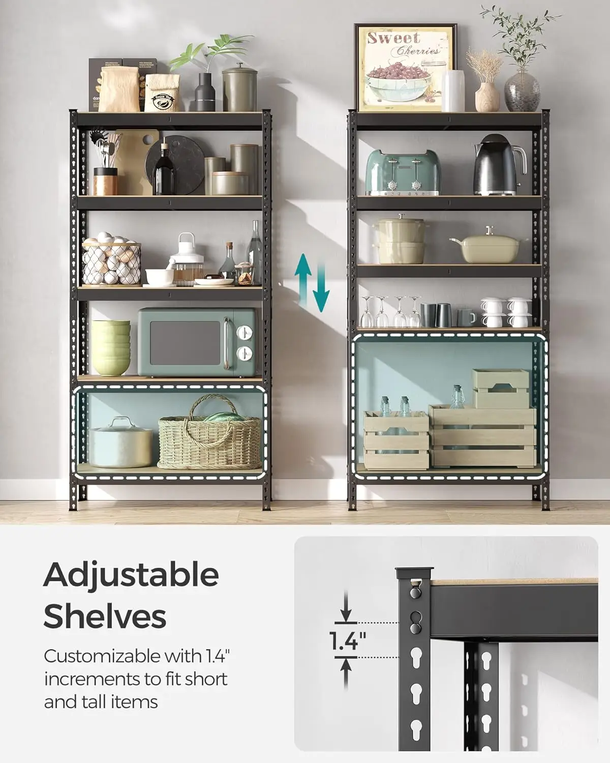 5-Tier Storage Shelves, Set of 2 Garage Storage, Boltless Assembly, Adjustable Shelving Units, 17.7 x 35.4 x 70.9 Inches, Load 5