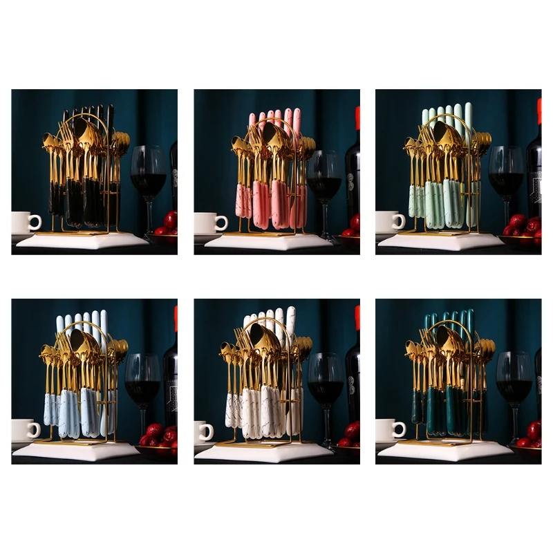 

Tableware Stainless Steel Cutlery Set of 24 Include Ceramic Fork Spoon Knife for Home Travel Western Tableware Supplies Set 6