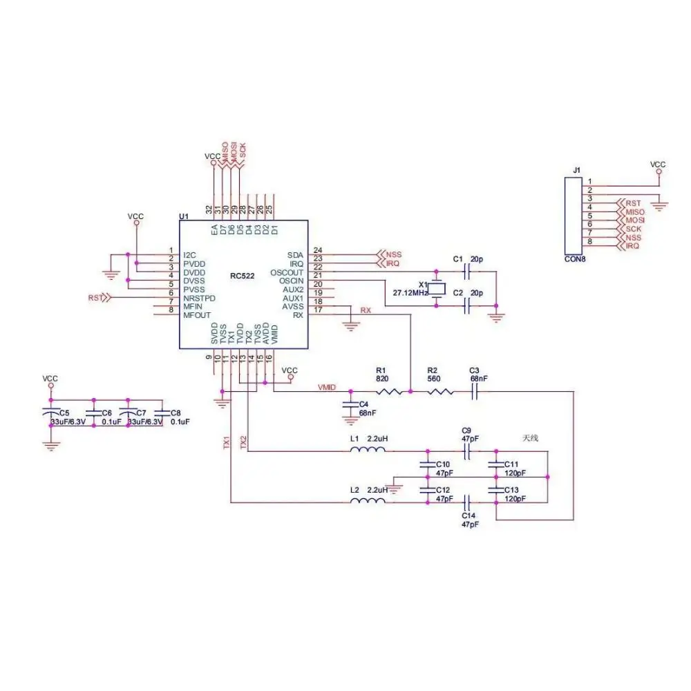 전문가용 13.56MHz 주파수 RFID 모듈 SPI 인터페이스 소형 RC522 미니 모듈 3.3V RFID 태그 작성기 출입 통제 시스템