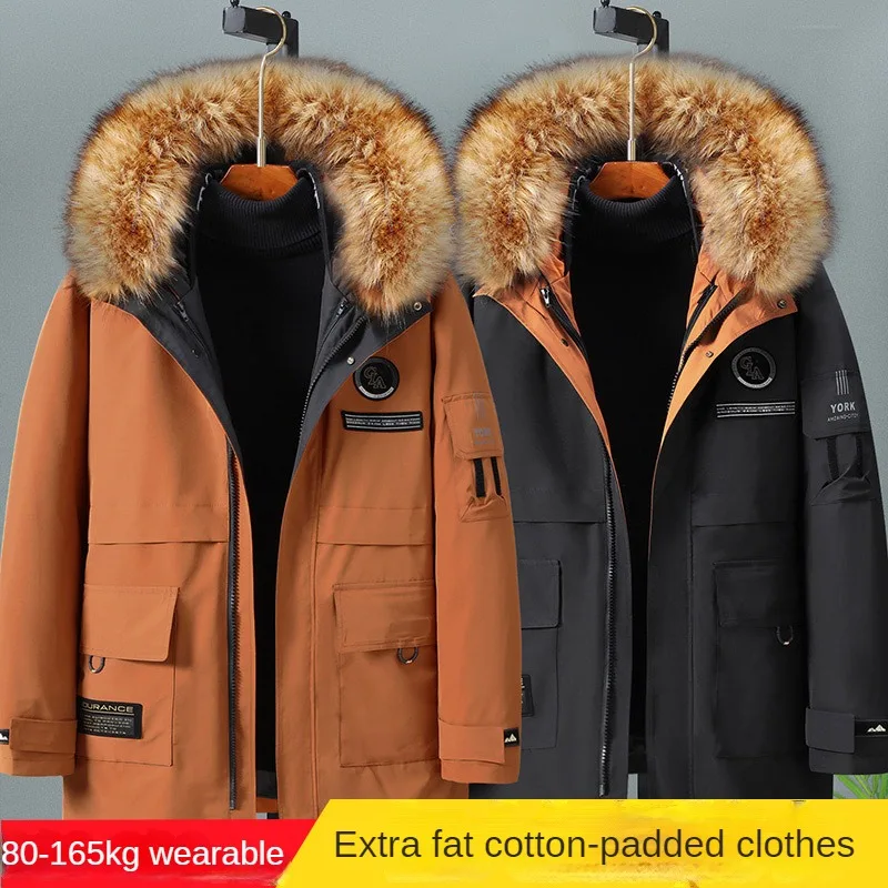 

Large Size Winter Jacket Men Plush Cotton Parka Hat Detachable Work Down Jackets Man Clothes Fur Collar Thick Warm Winter Coat