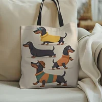 Sac fourre-tout Chic imprimé teckel, sac à main à bandoulière décontracté de grande capacité pour femmes, sac d'épicerie robuste en Polyester réutilisable 2