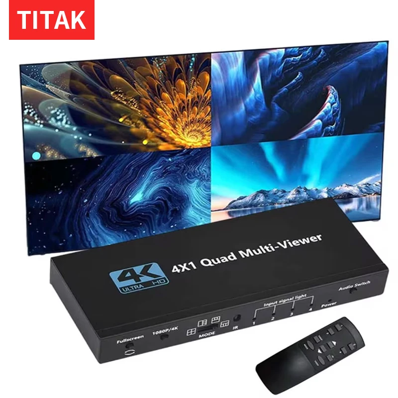Switch HDMI Multiviewer 4x1 Con PIP - 4 Ingressi 1 Uscita, Supporto 1080p 60Hz, Telecomando