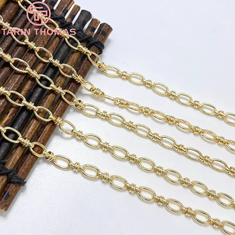 

(6219) 50CM 5x8MM 24K Gold Color Plated Brass Necklace Chains Bracelet Chains High Quality Jewelry Accessories Wholesale
