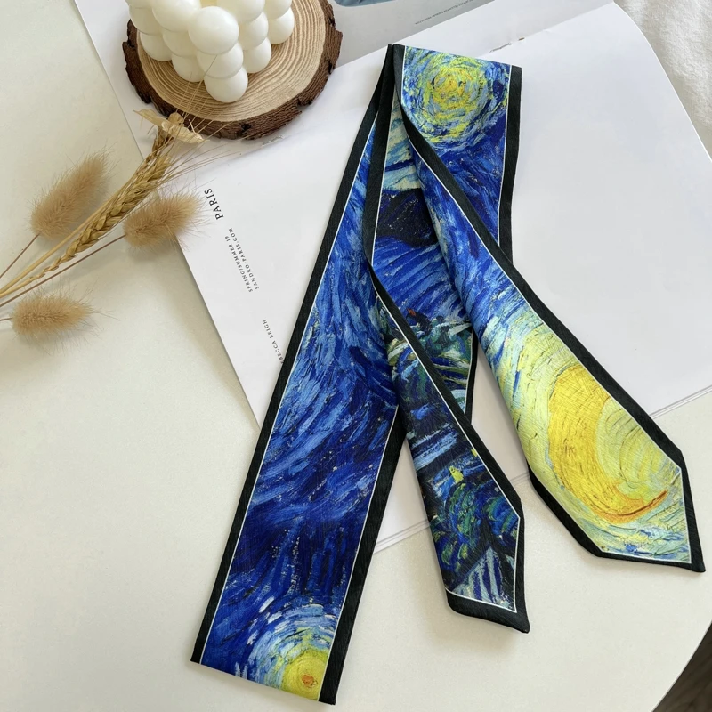 Diadema larga estampada con pintura al óleo, bufandas ajustadas para el cuello, diademas para mujer, bufandas para el cabello a la moda, cinta para la muñeca, bolsa, bufanda para mujer