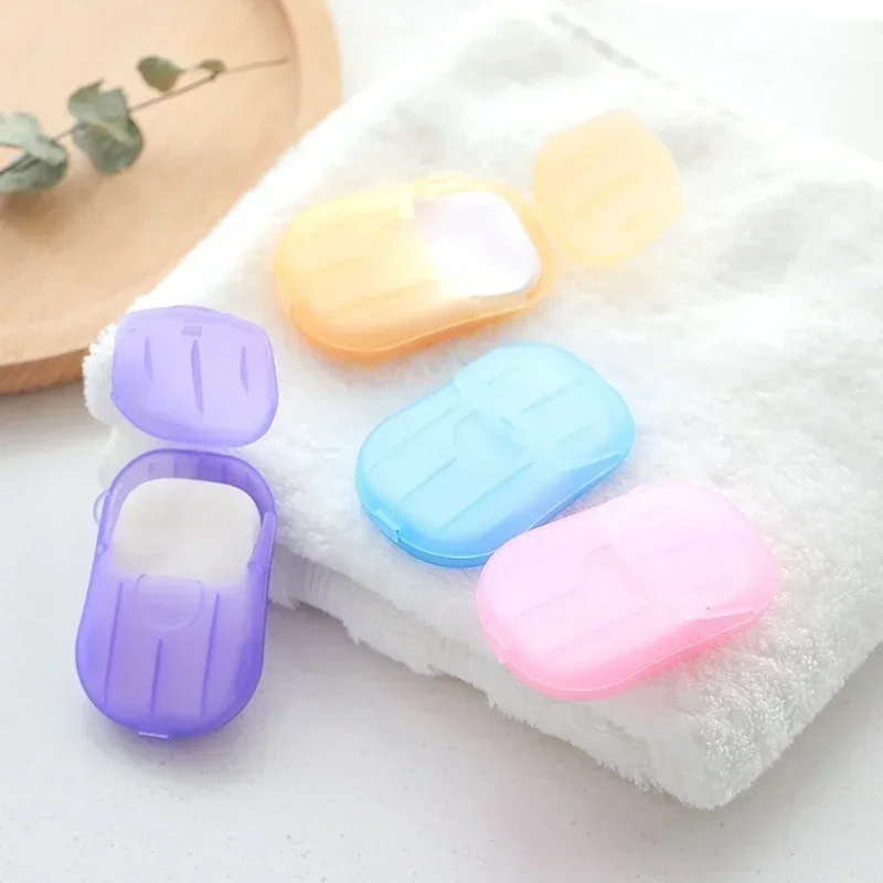 1 Box/20pcs Health Mini Soap Tablets Boxed Travel Bathroom Accessories Disposable Camping Washing Scented Foaming Paper Soap