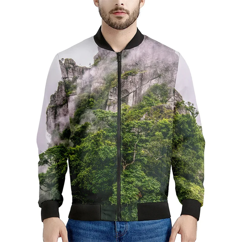 thumbnail image 1 of Chaqueta de montaña con estampado 3D de moda para hombre, sudadera de gran tamaño con patrón escénico natural, chaquetas de bombardero con cremallera y mangas largas, 1 of 4