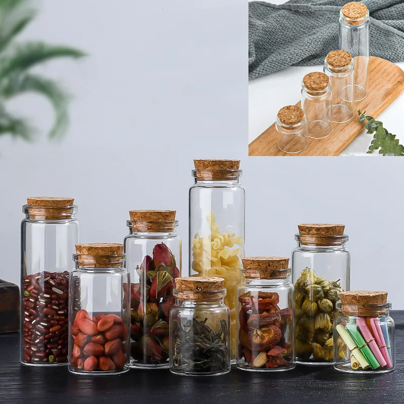 1X 25/30/35/50/55/70/80/90/125/150/180ml Glass Bottle With Cork Candy Spice Glass Jars Art Craft Wedding Favors 11 Sizes U-pick 6