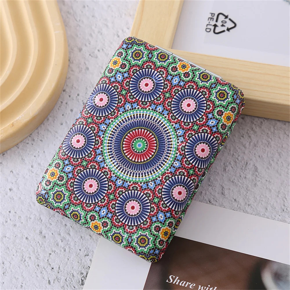 Portable Double-Sided Folding Cosmetic Mirror Bohemian Printed Makeup Mirror Pu Pocket Handheld Ladies Makeup Tools