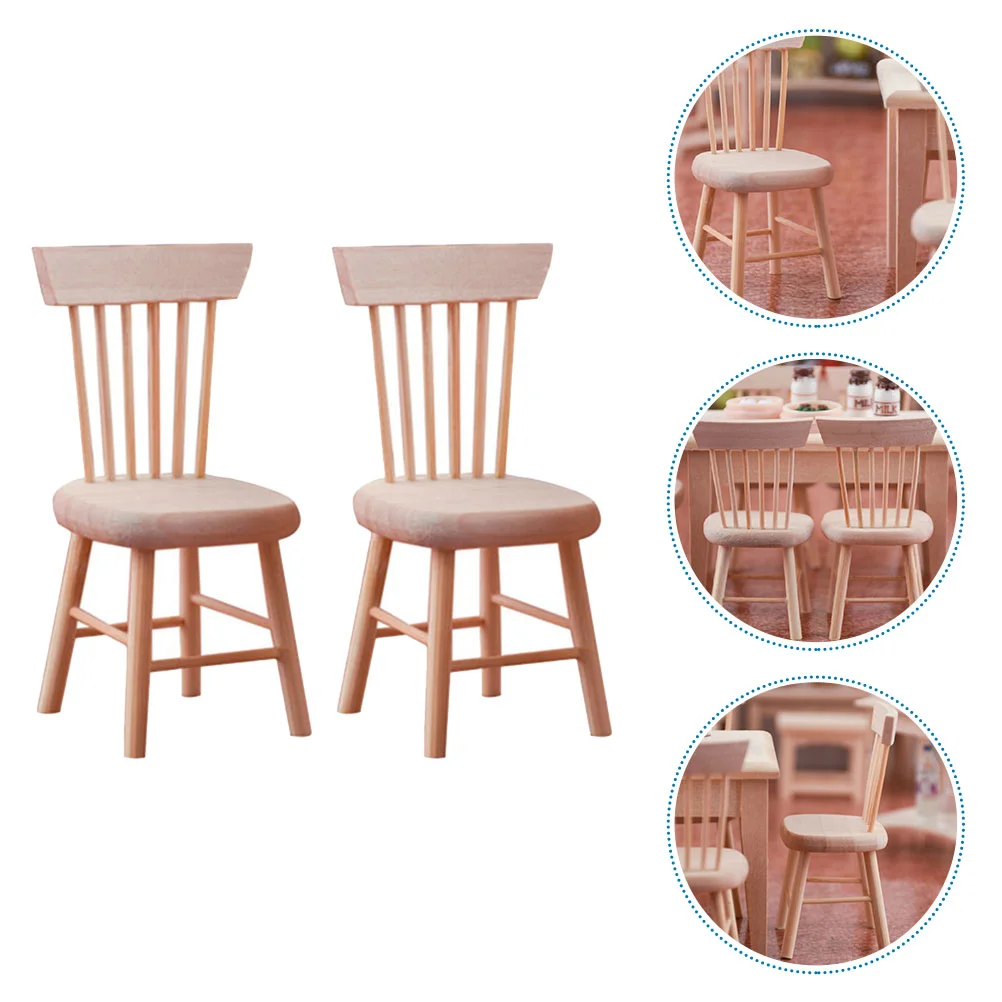 

2 Pcs Dollhouse Chair Tiny Decoration Miniature Figurines Model Furniture Ornaments Wooden Supplies DIY Home