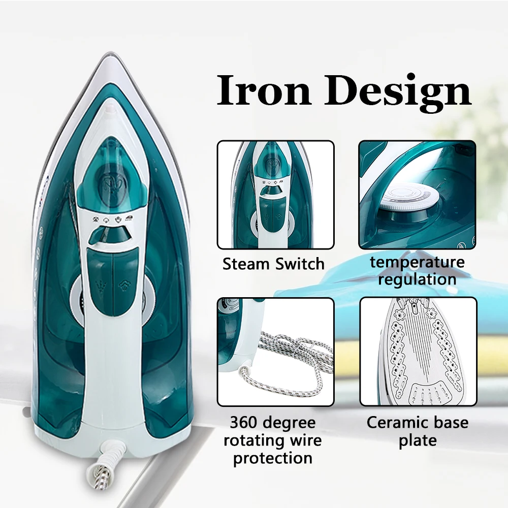 Sonifer Steam Iron 1600W Fast Heating 160ml Water Tank Travel Iron Upright Steam Adjustable Steam Self-Cleaning Ceramic Soleplat 2