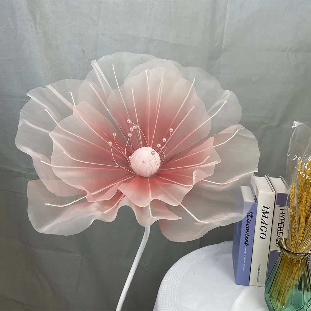 1P Silk Yarn Poppy Artificial Flower Head Photography Props Wedding Party Decoration Giant Yarn Flowers Window Display Ornaments