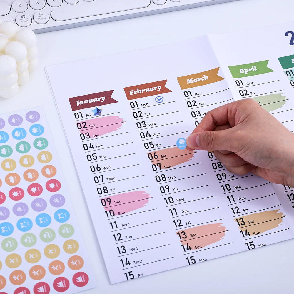 Vibrant 2027 Wall Calendar with Stickers & Memo Sections