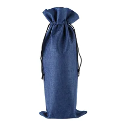 Set of 10 Elegant Burlap Wine Bottle Gift Bags - 15x35 cm (Royal blue)