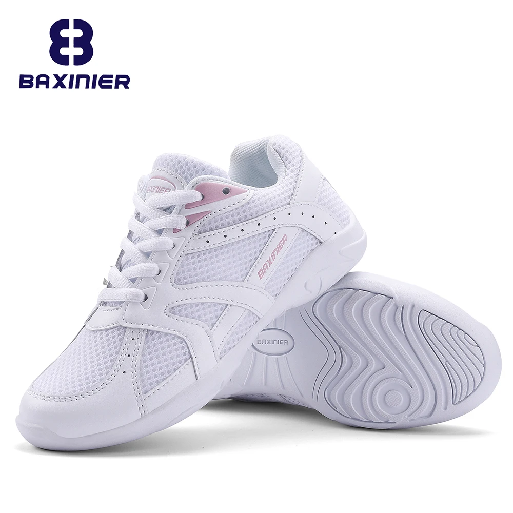 

BAXINIER Girls White Cheerleading Shoes Mesh Breathable Training Dance Tennis Shoes Lightweight Youth Cheer Competition Sneakers