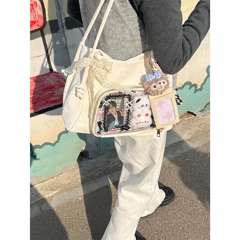 Y2k Harajuku Shoulder Bags Women Korean Transparent Ita Bag Bow Ribbon Crossbody Bag Female Japanese Designer Preppy Handbag New