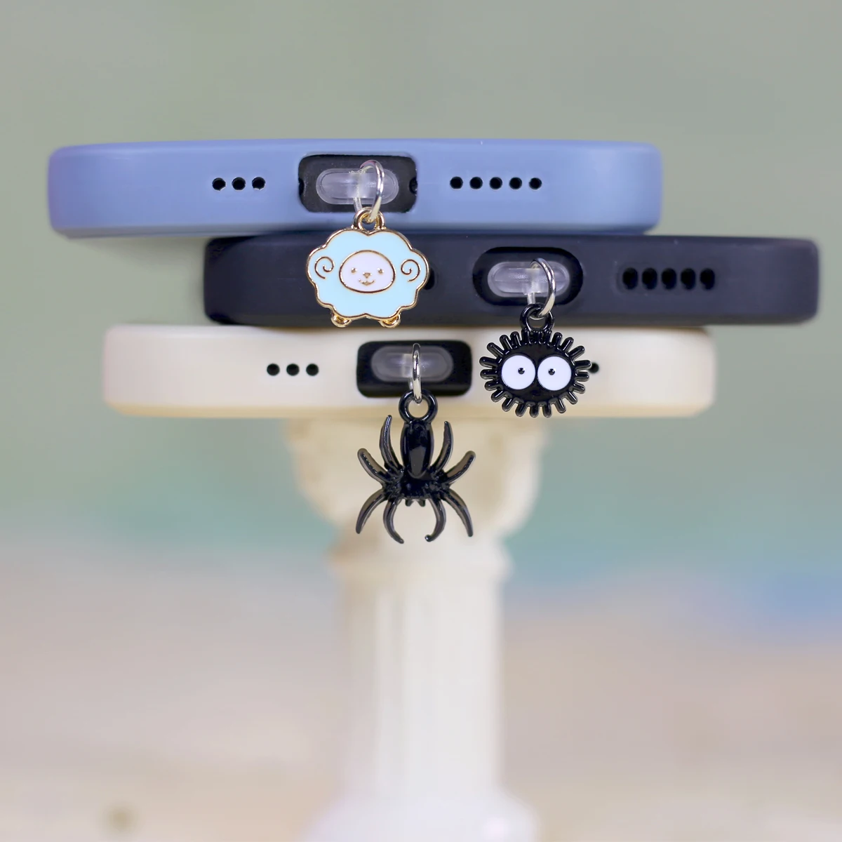 Phone Dust Plugs Halloween cartoon animal spider black elf coal ball phone dustproof plug DIY pendant mobile phone accessories couple gift