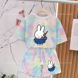 Miffy's Rabbit Summer Baby Girl Outfit - Cute Tie - Dye Smile T - Shirt & Shorts Set - 130 (Mff - 8)