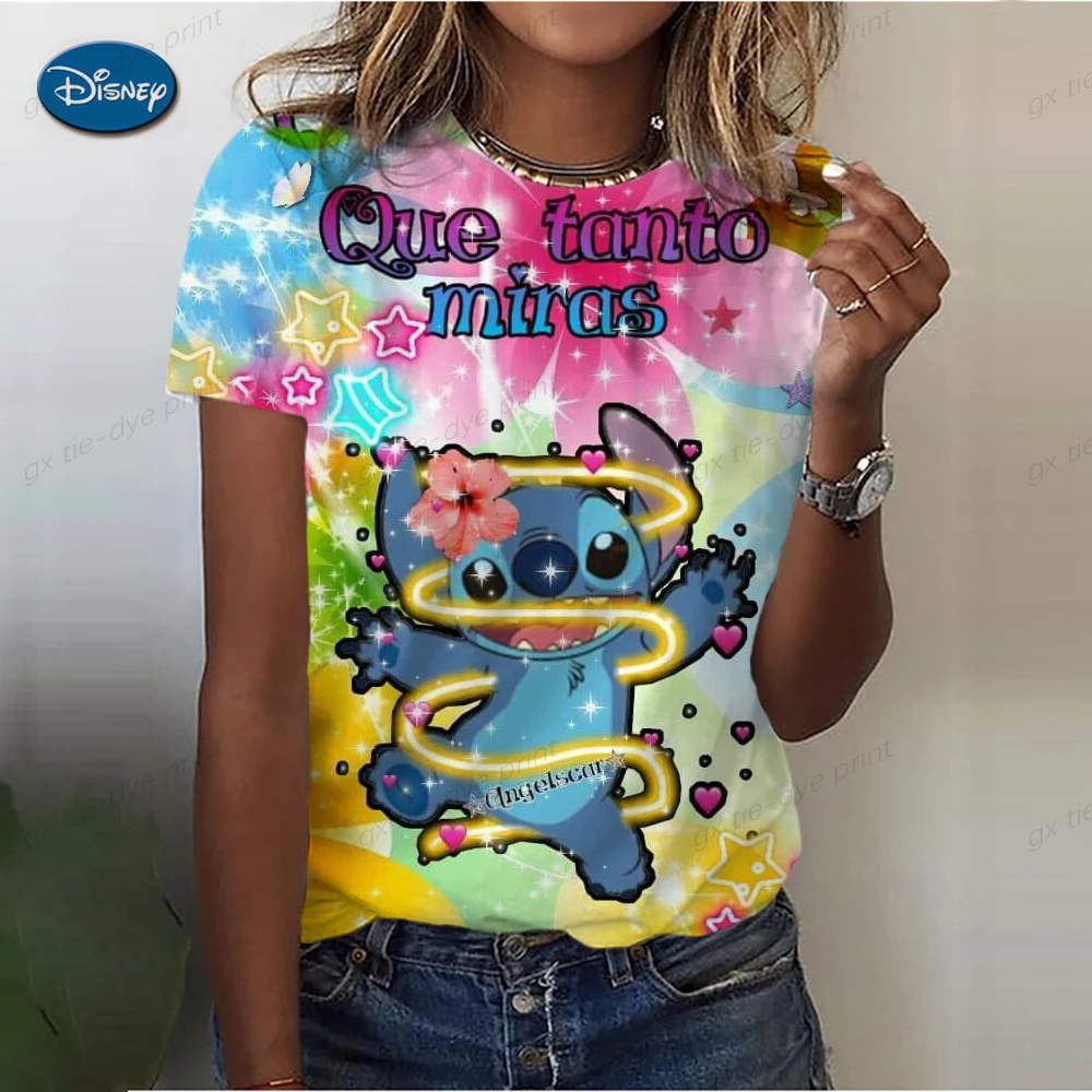 

Disney Stitch Print Cartoon T-shirt Summer Short Sleeve Print Clothes Graphic T Shirt Clothing Tee Women Fashion Female Top