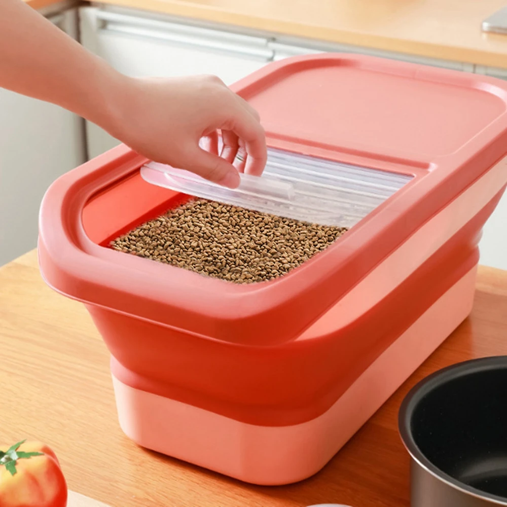 13LB Pet Dog Food Storage Container Collapsible Cat Food Container With Lids Sealing Box Kitchen Folding Grain Rice Barrel Box