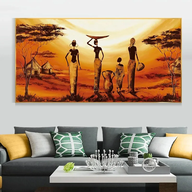 African women pot sunset canvas painting abstract posters and prints wall art pictures living room home