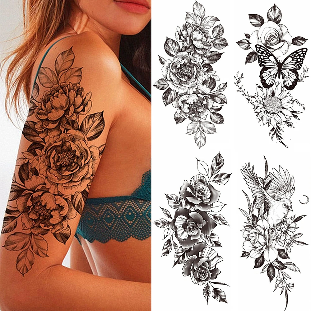 Tatouage Oiseau Et Fleur Bras Tatouage Temporaire Imperméable Grande Rose, Fleur, Papillon, Oiseau,  Hipster, Mode Femme, Faux Corps, Autocollant Bras, Homme, Art Jambe Totem |  AliExpress