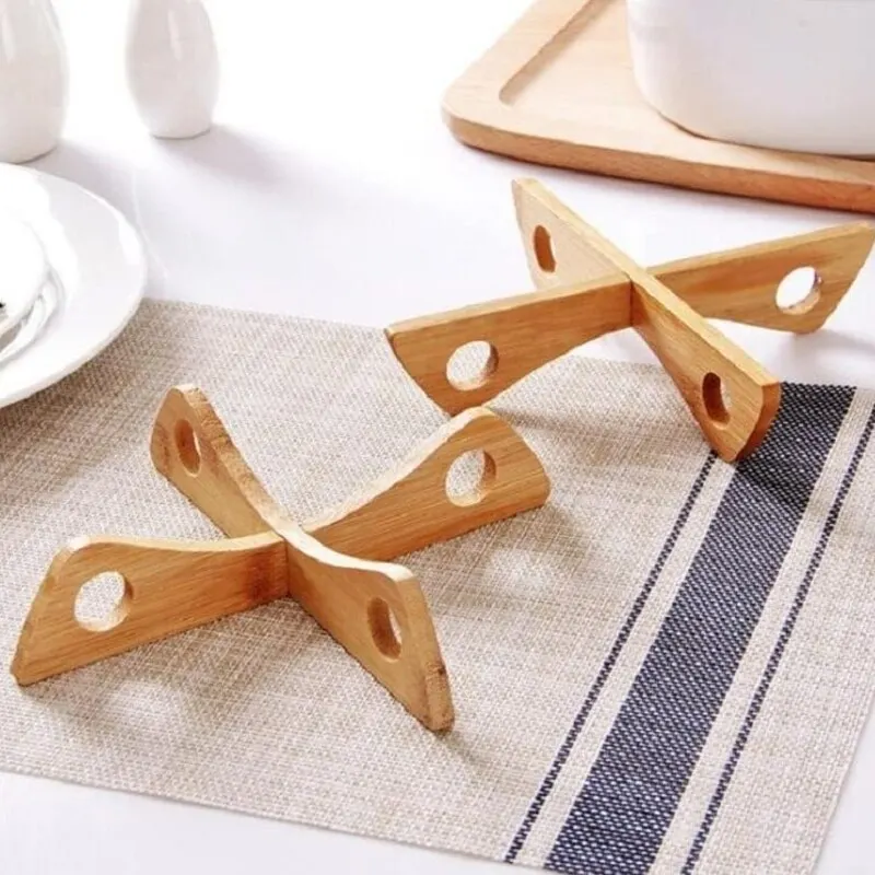 1 PC Bamboo Pot Rack Trivet Detachable Cross Wooden Heat Insulation Anti Scald Cooling Tableware Bowl Holder Tool 2